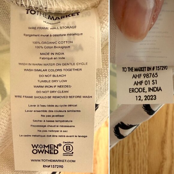 To The Market Hanging Wall Storage Organizer Bag Diamond Print Organic Cotton - Picture 6 of 9